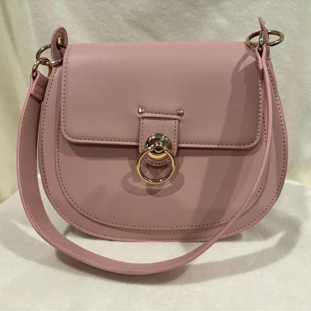 Badgely Mischka Pink Leather Shoulder Bag with Gold Accents
